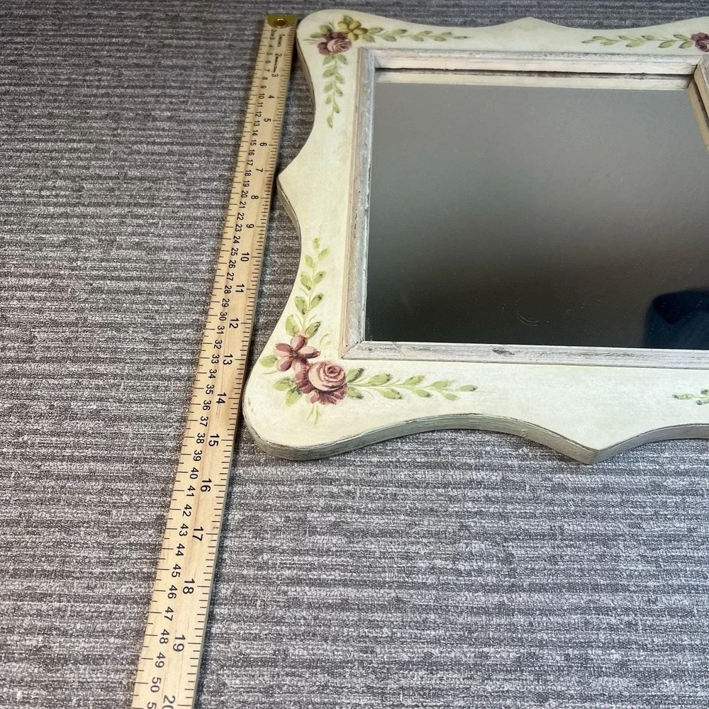 Vintage Floral Wall Mirrors Cottagecore Farmhouse Pink Roses Shabby Chic Wood